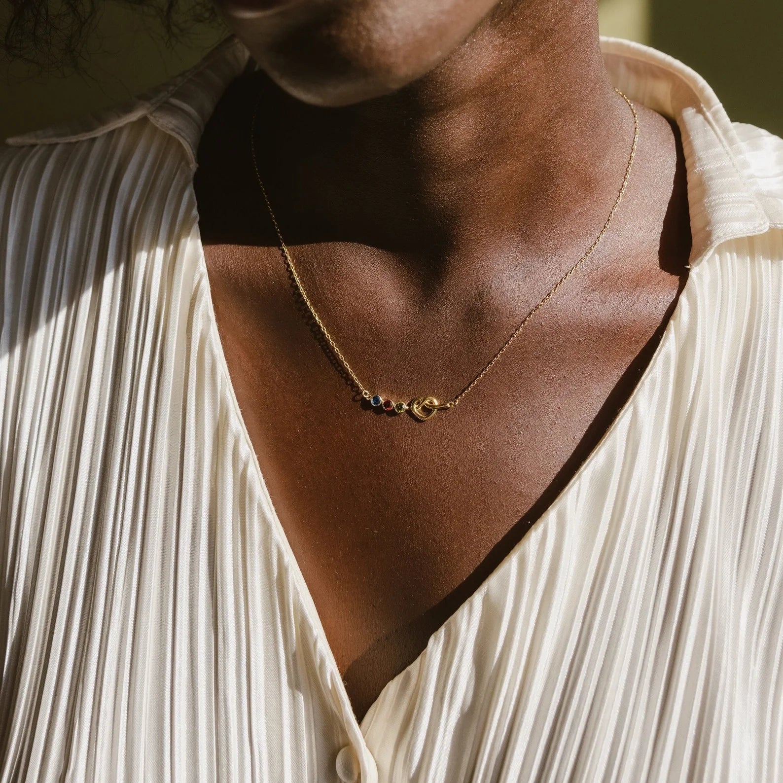 Love Knot Birthstone Necklace Silver 18K Gold Plated