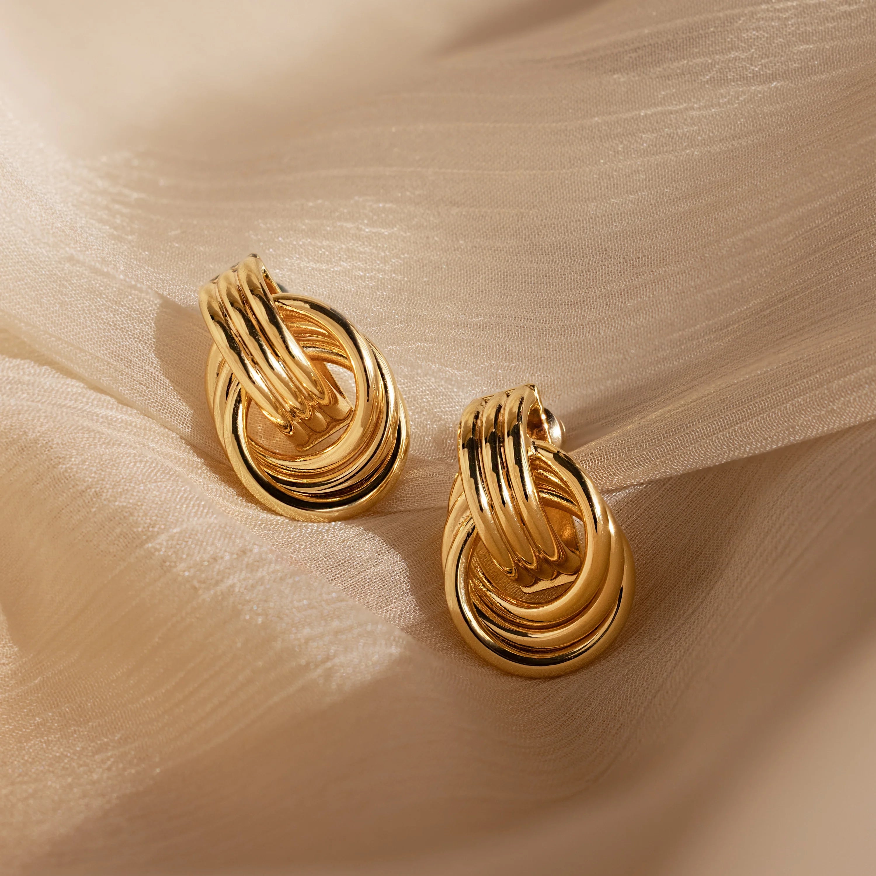 Triple Knot Earrings Silver 18K Gold Plated