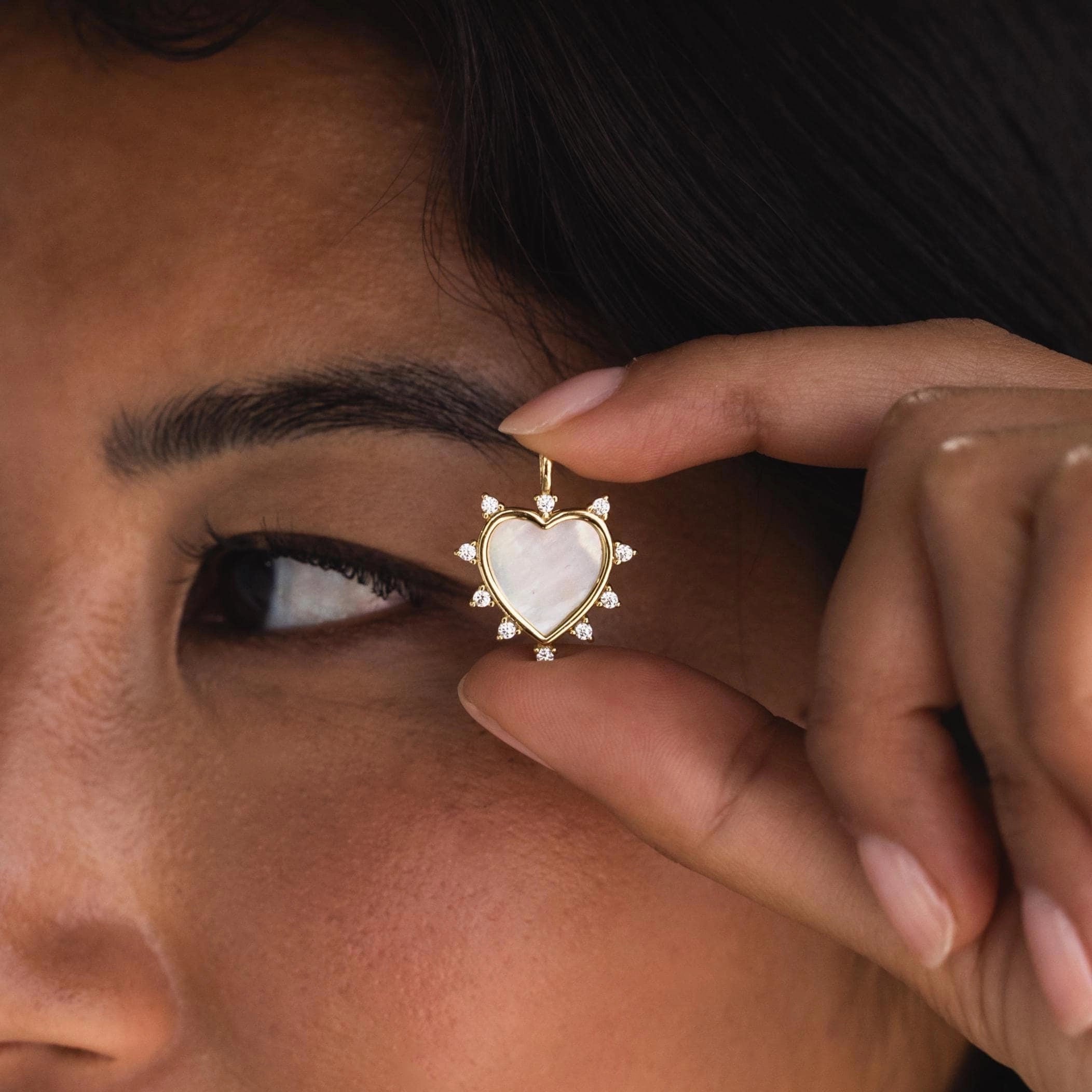 Pave Pearl Heart Charm Silver 18K Gold Plated