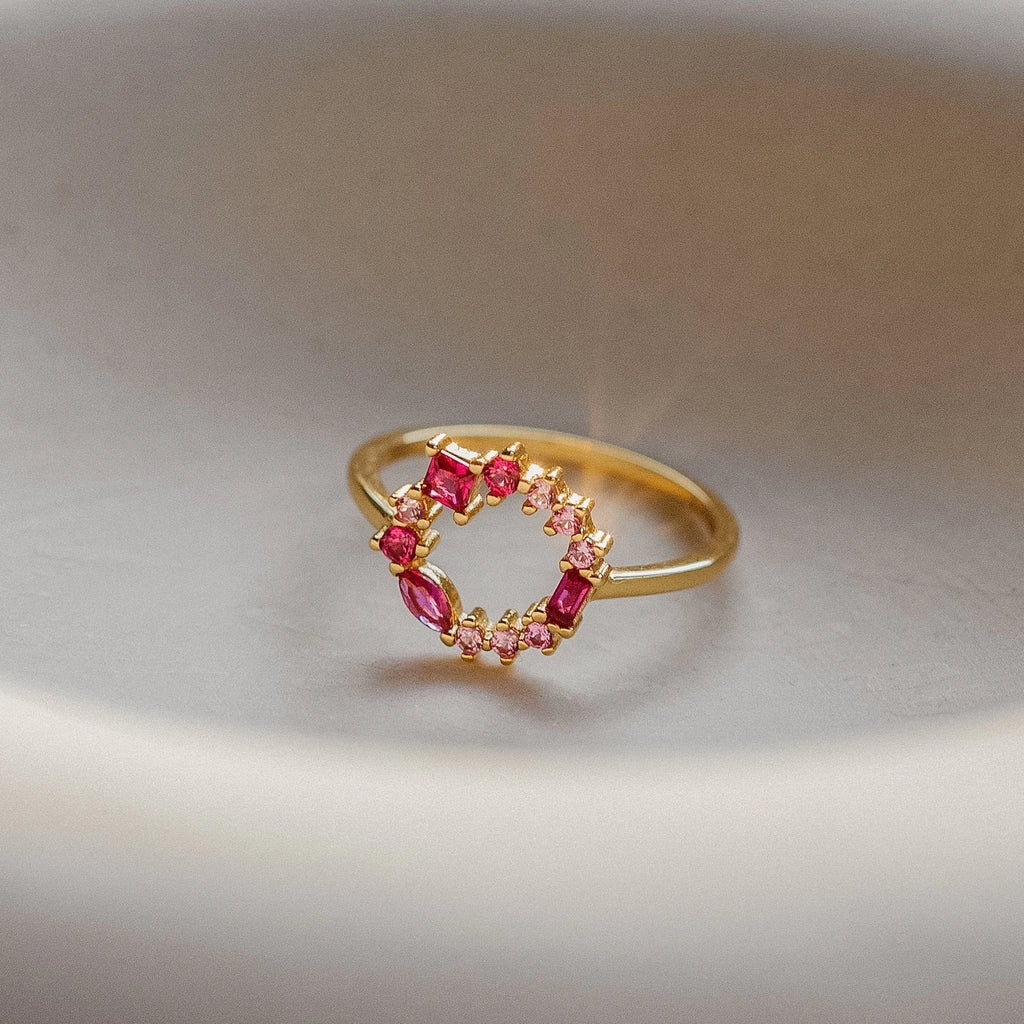 Empress Ruby Gemstone Cluster Circle Ring: Radiant Feminine Power