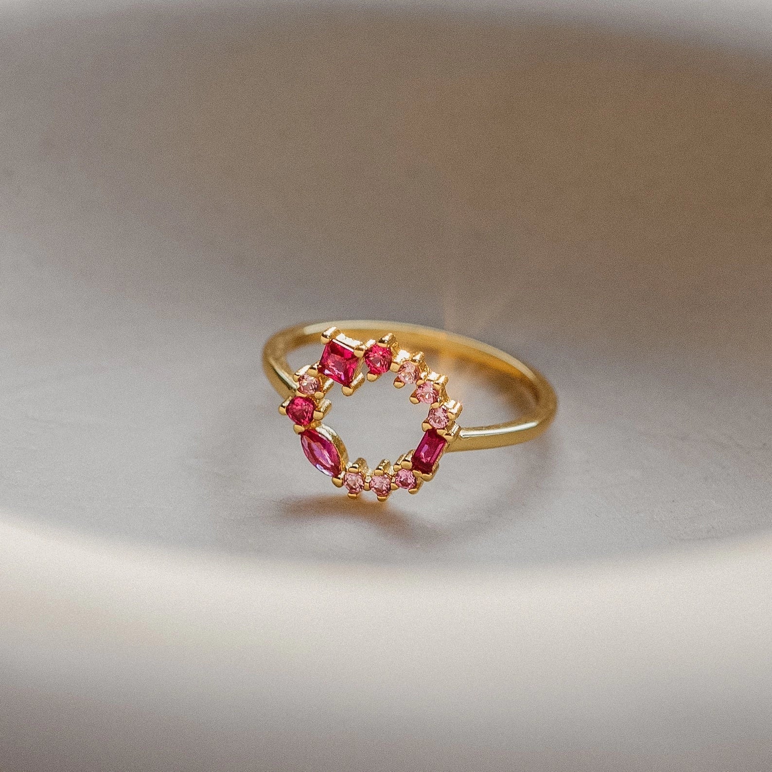 Empress Ruby Gemstone Cluster Circle Ring: Radiant Feminine Power