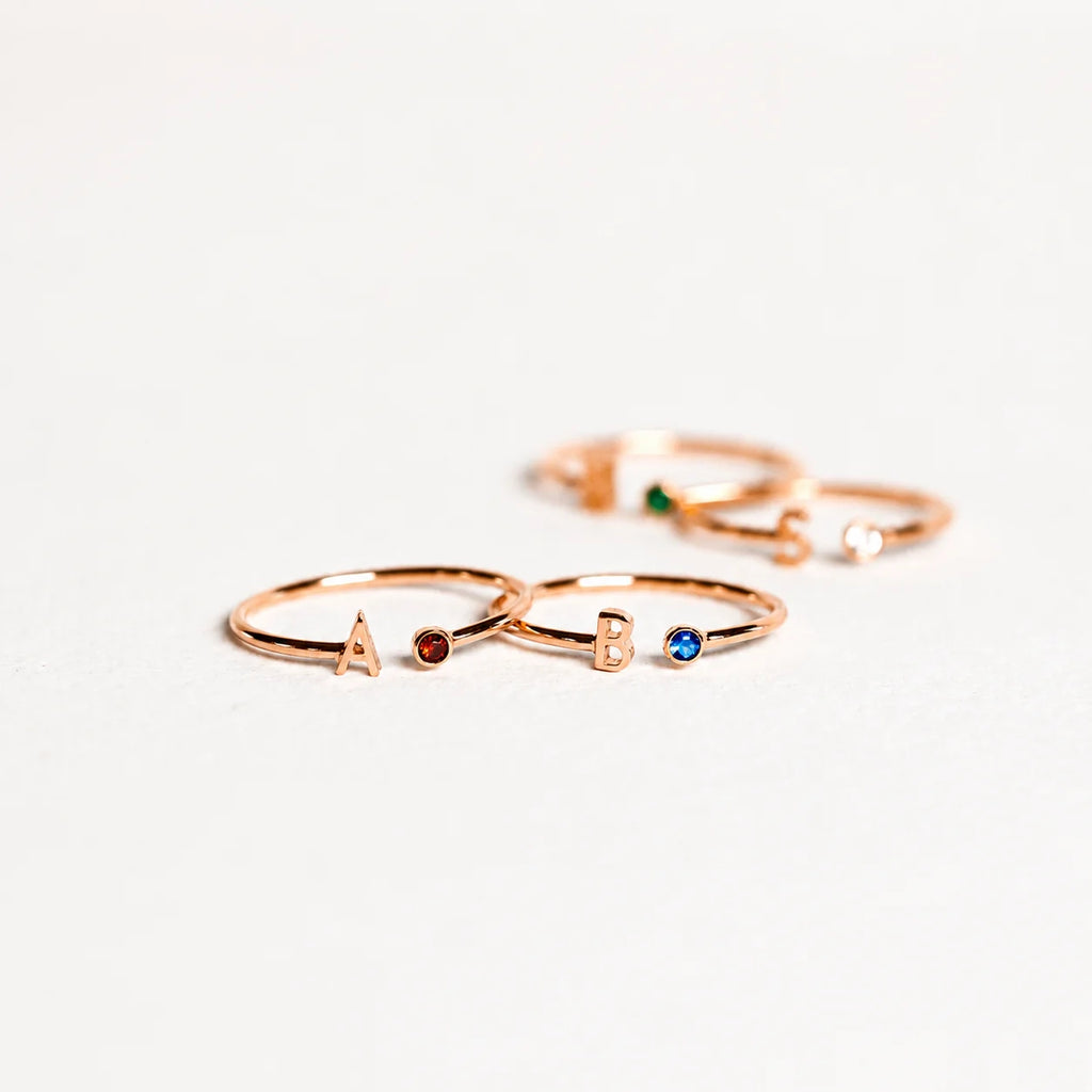 Modern Initial Birthstone Ring