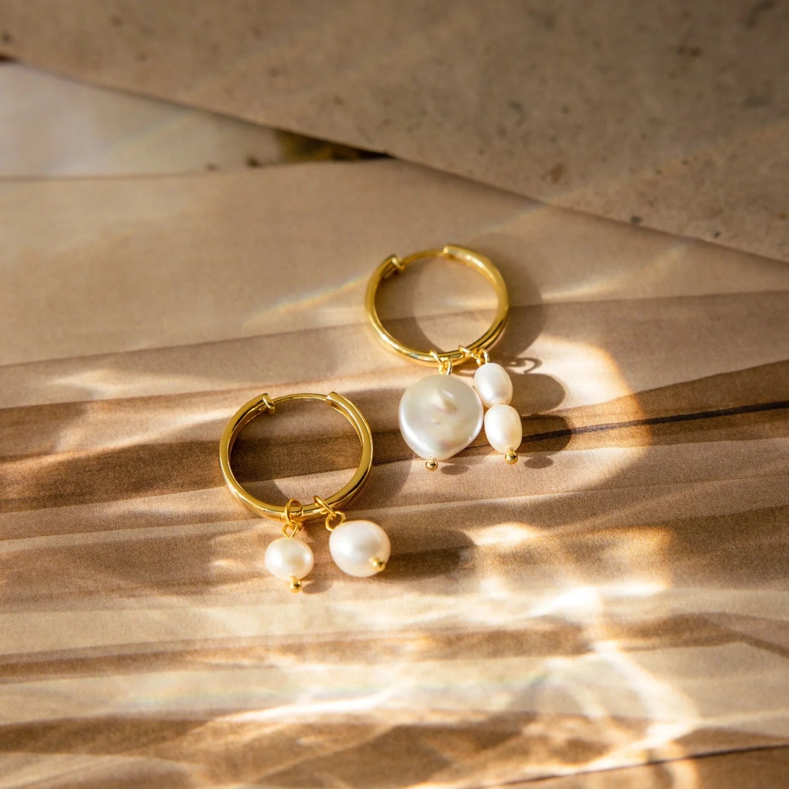 Pearl Drop Earrings Set Silver 18K Gold Plated