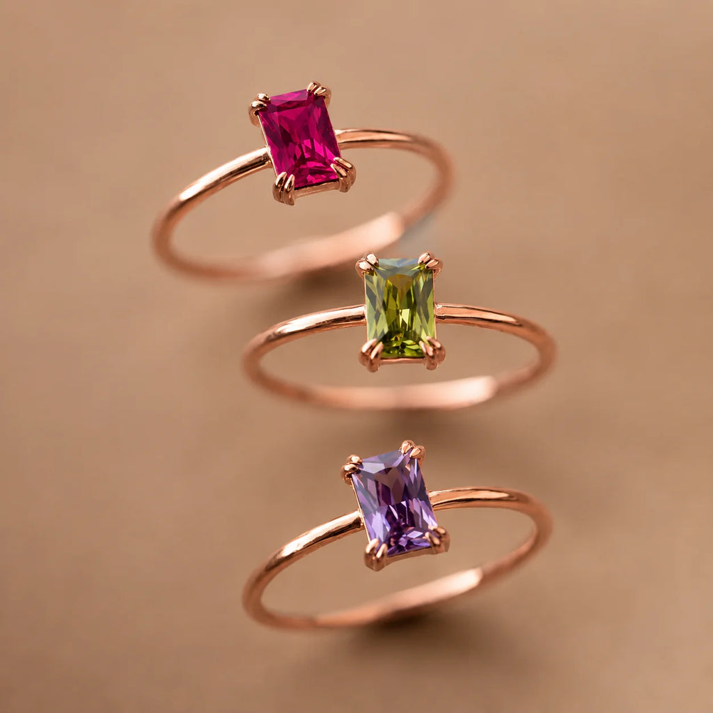 Emerald Cut Birthstone Ring