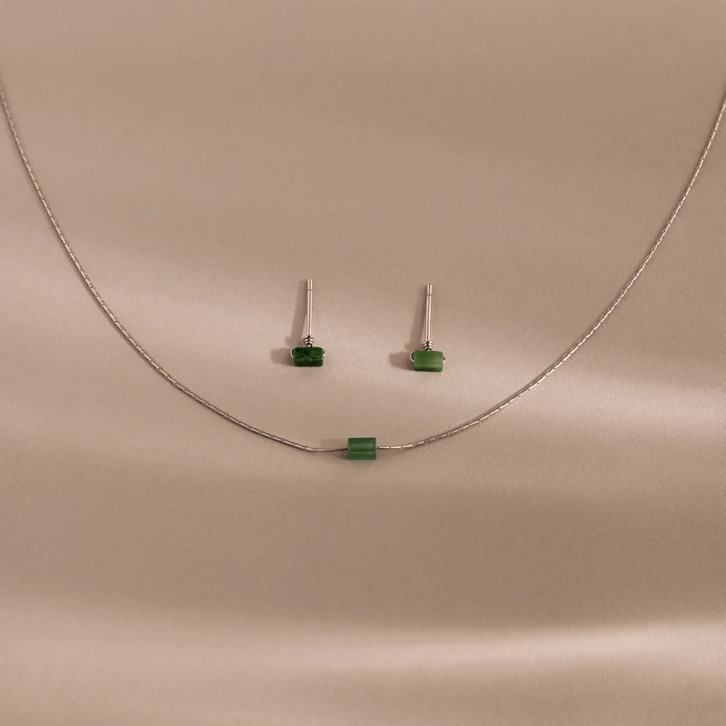 Jade Bar Jewelry Set Silver 18K Gold Plated