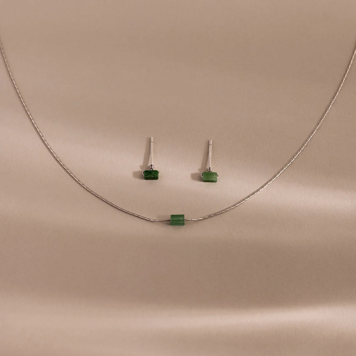 Jade Bar Jewelry Set Silver 18K Gold Plated